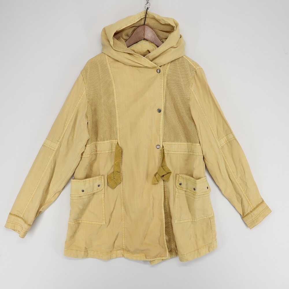 Sundance Jacket Womens Large Yellow Hooded Asymmetric Hooded Tencel Utility